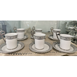 Espresso Cup & Saucer Set Luxury Porcelain Coffee Cups 90ml White with Silver